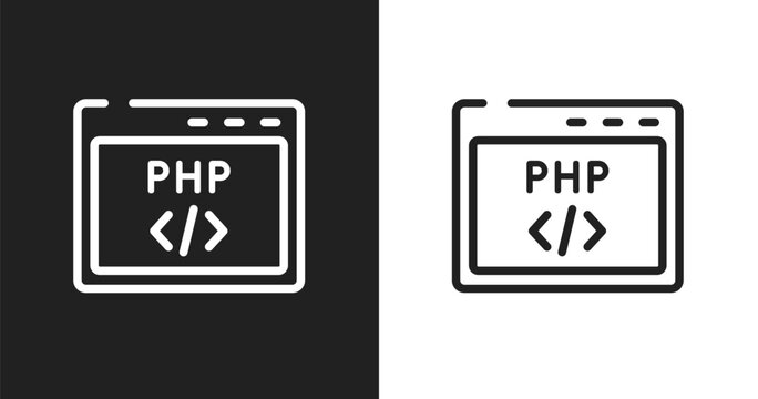 Php code icon. Linear black, white icon from programming line craft collection. Outline php code vector. Thin line symbol isolated on white and black background