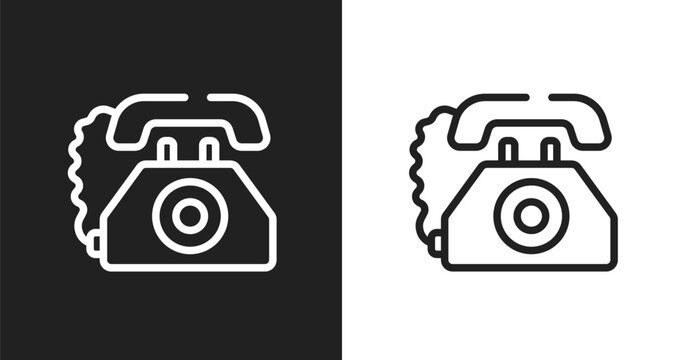 Old telephone icon. Linear black, white icon from material devices collection. Outline old telephone vector. Thin line symbol isolated on white and black background