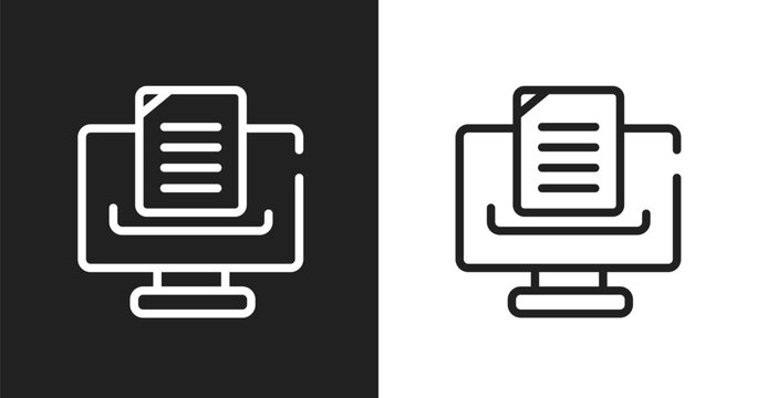 Document with lines icon. Linear black, white icon from computer and media collection. Outline document with lines vector. Thin line symbol isolated on white and black background