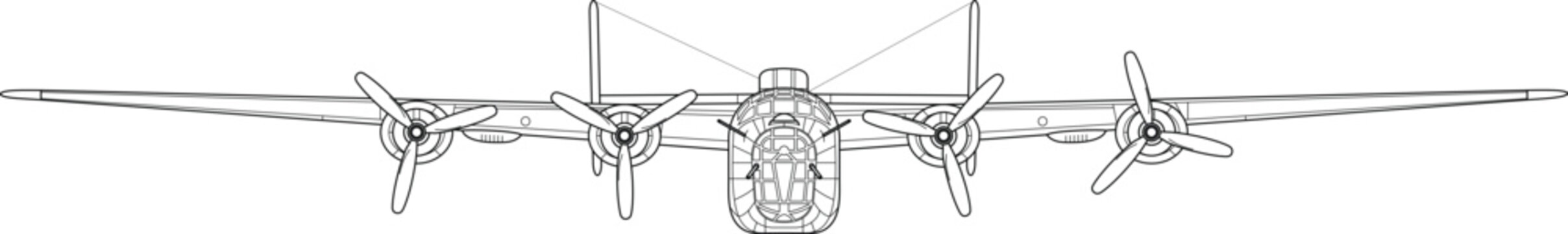 Consolidated B24 Liberator WWII Heavy Bomber Vector Illustration Side Profile View
