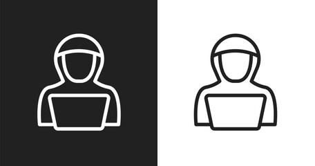 Hack icon. Linear black, white icon from hacker collection. Outline hack vector. Thin line symbol isolated on white and black background © VectorStockDesign