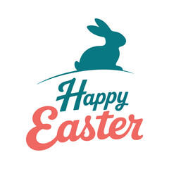 Fototapeta premium SEO Title Happy Easter Typography Design with Bunny Silhouette: Minimalist Holiday Greeting Vector