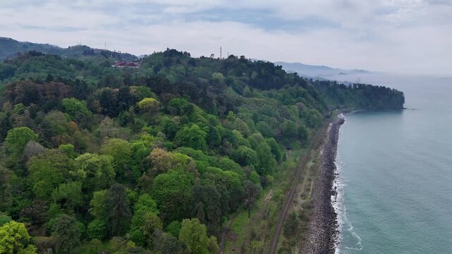 Aerial views of the coastline near Batumi. Botanical Garden. Chakvi. Adjara. Georgia.