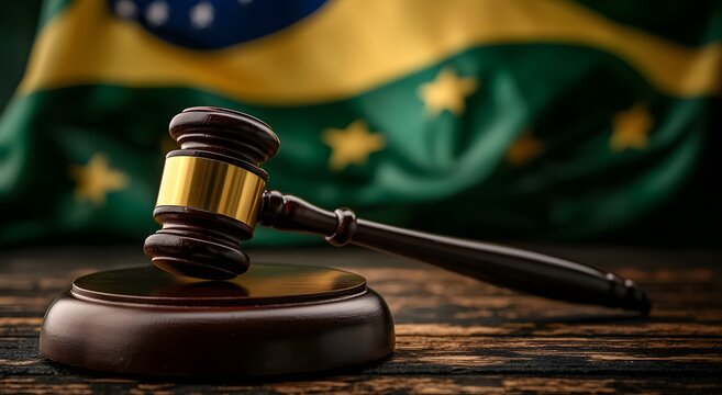 Judge gavel and Brazil flag symbolizing legal order picture