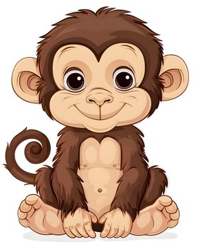 Baby monkey outline sitting cutely isolated on white background 