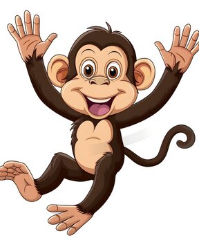 Cartoon jungle monkey waving playfully isolated on white background 