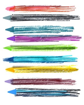 Hand-drawn underlines, crayon and chalk line assets for markup and highlight overlays isolated on white background 