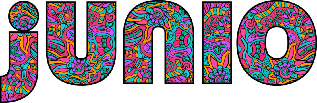 Spanish month Junio (June) colorful pattern text