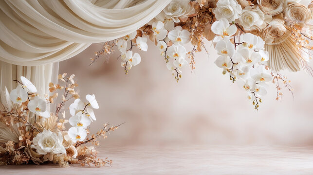 Wedding Floral Arch Draped Fabric Ivory Orchids and Roses