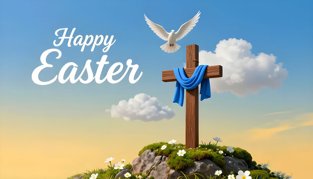 Cross with Draped Cloth and Dove &mdash; Easter Resurrection Christian Symbol