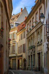 Fototapeta premium Ornate half timbered houses on historic Grande Ile in Strasbourg, Alsace, France