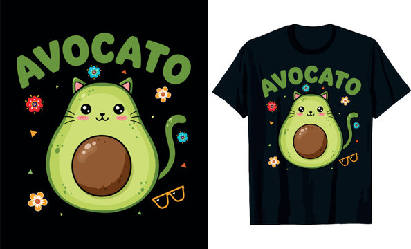 Funny Avocato Kawaii Cat Avocado Pun Mexican Fiesta Cinco de Mayo T-shirt design