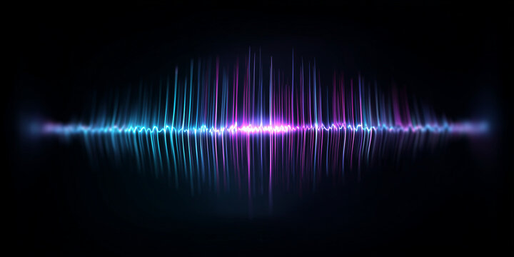 voice assistant audio waveform with vibrating purple cyan blue gradient lines responding to voice on black background