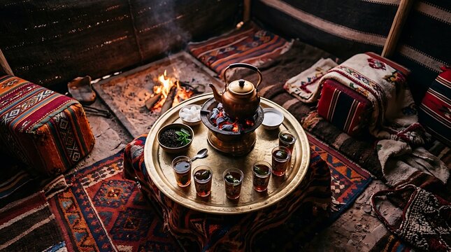 Traditional Tea Bedouin Tent Cultural Scene