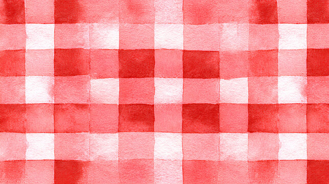 Seamless hand painted red gingham check pattern with soft watercolor texture. Warm cheerful plaid background ideal for fabric, wallpaper, packaging, stationery, kitchen and summer designs Stock Vector