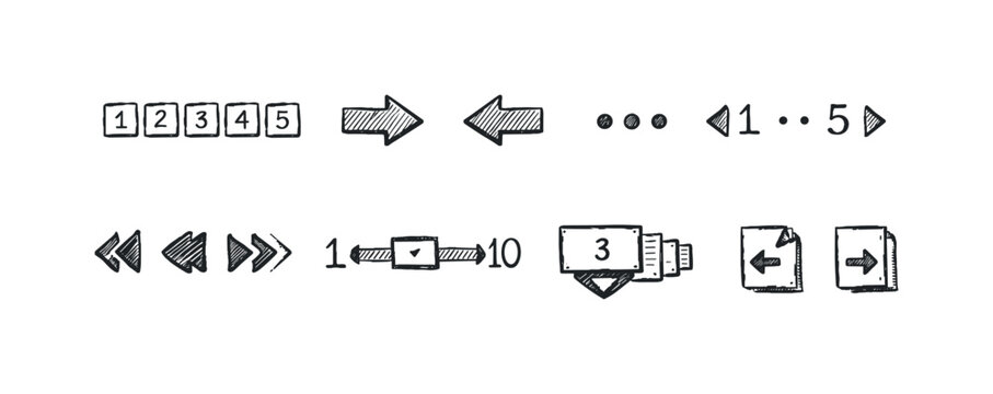 Hand-drawn navigation and pagination icons for web and app interfaces