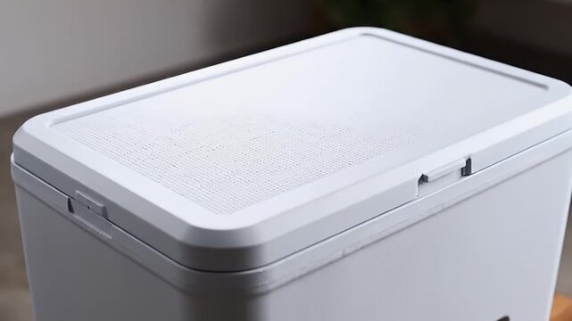 Modern light gray smart container with open solar lid