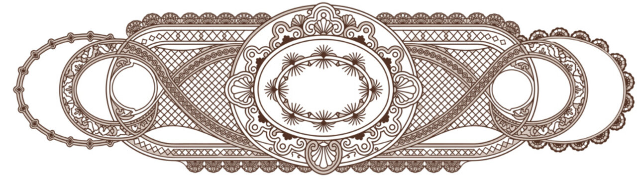 Elegant Vintage Ornate Decorative Border Element with Intricate Filigree Scrollwork Pattern, Symmetrical Design for Luxury Branding, Wedding Invitations, Certificates, isolated on white