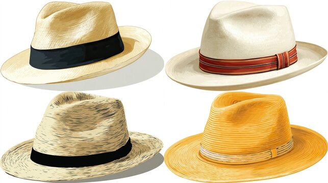 Four stylish hats with colorful bands