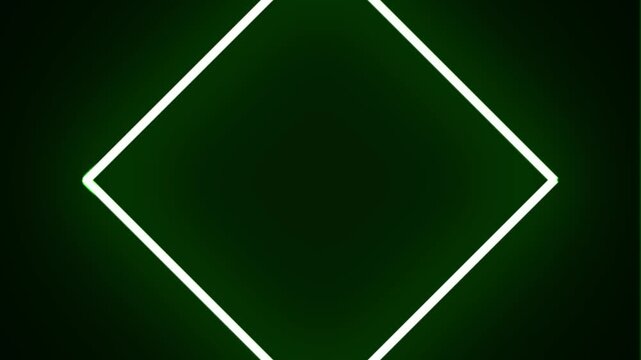Rotating neon green glowing square frame on a black background, perfect for border or digital overlay.