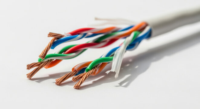 Close-up of a Twisted Pair Ethernet Cable with Colorful Wires, Demonstrating Its Structure and Design Perfect For A Design Background Concept