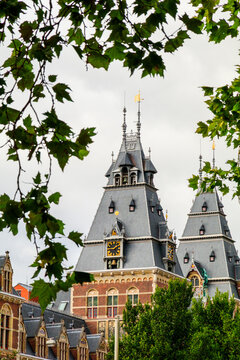 Europe, The Netherlands, Holland, Amsterdam. Pointed roof tops and towers of the Rijksmuseum.