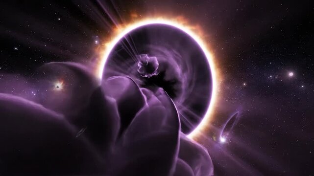 Abstract Cosmic Energy Sphere with Glowing Particles and Nebula in Deep Space