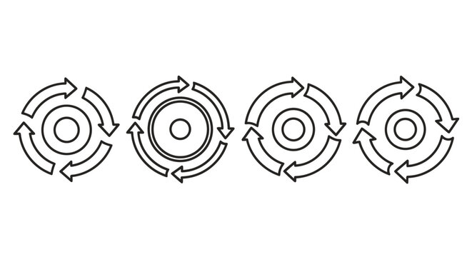 Four circular arrow graphics representing continuous process cycles and repetition in design.