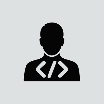 Black silhouette of a person with coding symbols on chest