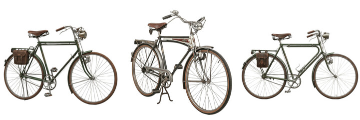 Set of Vintage Classic Bicycles with Leather Bags Isolated on White Background © michael