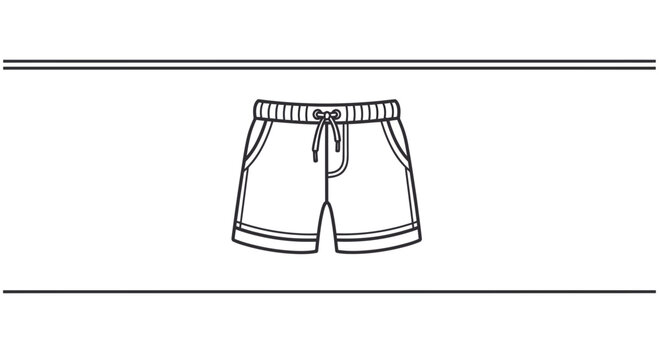 Minimalist outline drawing of casual drawstring shorts perfect for summer days and relaxed