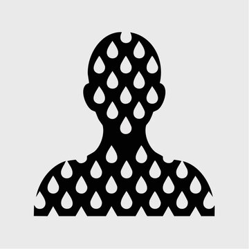 Black silhouette of a person covered in white raindrop shapes