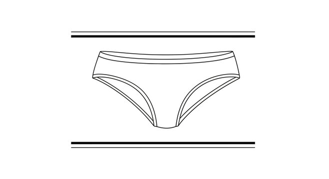 Simple black and white line art illustration of women's classic undergarment briefs