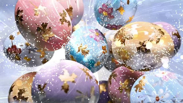 Multiple decorated eggs adorned with glitter and floral patterns, perfect for easter decorations, greeting cards, and springinspired designs.