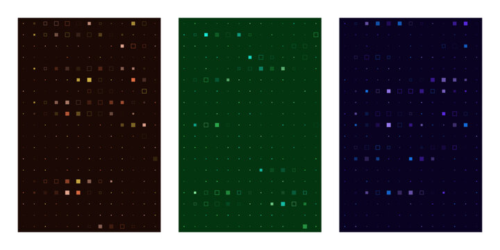 Quantum Computing Data Stream Abstract Background with Glowing Digital Matrix Grids in Three Colors