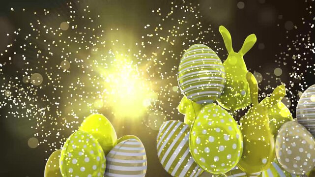 Bright yellow and green easter eggs with a rabbit image, perfect for springthemed designs and holiday promotions. Great for easter graphics and social media posts.