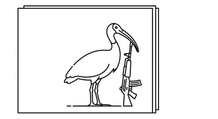 Fototapeta premium Ibis Bird Holding Assault Rifle, Symbol of Peace or Conflict