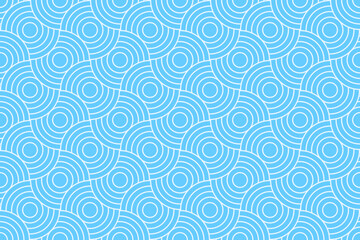 Blue overlapped circles in traditional Japanese or Chinese style seamless pattern. Sea or ocean water background. Dragon or fish scale texture. Abstract oriental ornament. Vector flat illustration. © vikusha_art