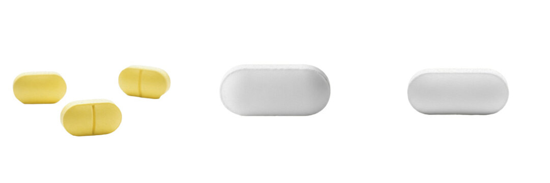 Pantoprazole tablets proton pump inhibitor PPI gastric acid reducer medication isolated on white background GERD treatment oral tablets pharma drug for acid reflux and ulcer care