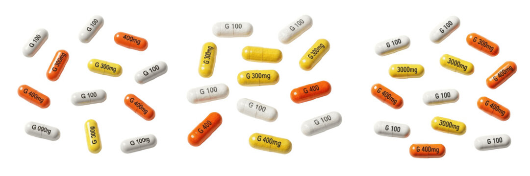 Gabapentin capsules anticonvulsant neuropathic pain medication isolated on white background oral capsules pharma drug for seizure control nerve pain and neuralgia therapy