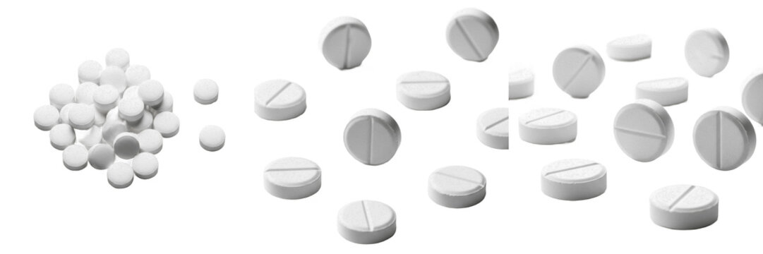 Levodopa tablets antiparkinson dopamine precursor medication isolated on white background oral tablets pharma drug for Parkinson disease motor symptoms and movement disorder therapy