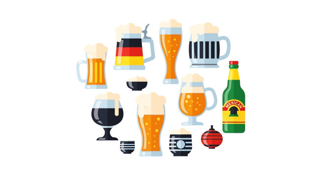 Collection of various beer glasses. Vector Illustrations. EPS Editable