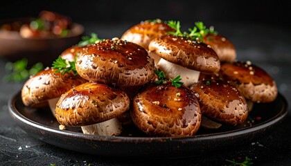 Fototapeta premium Mushrooms Shiitake Food on Plate Editorial Style Photo