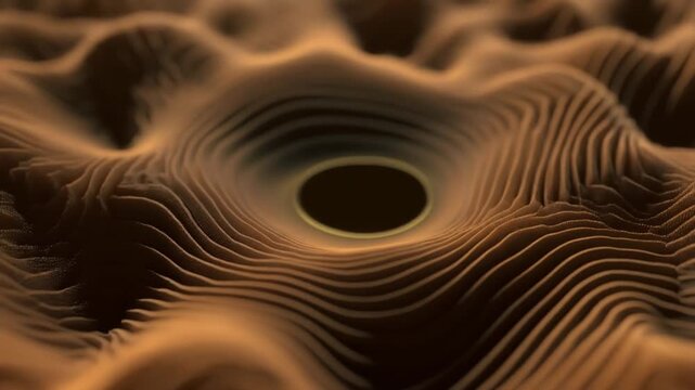 An artistically rendered image of a swirling sand pattern with a dark center.