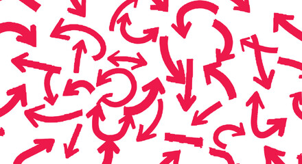 Fototapeta premium Confusing red arrows on white background