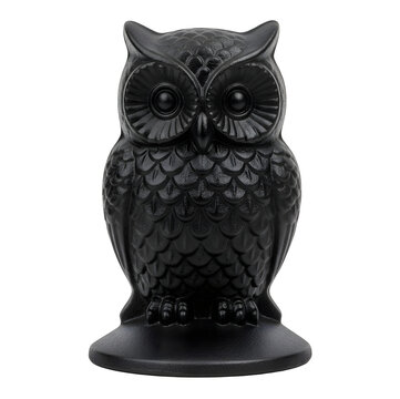 Black owl statue on a base transparent background
