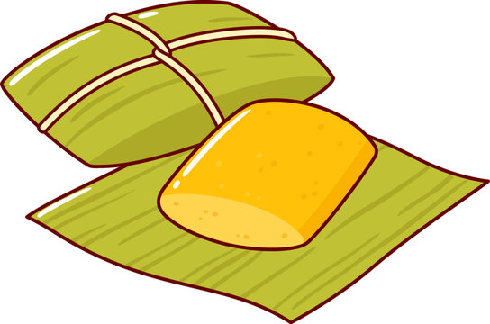 Pamonha, traditional Brazilian food wrapped in corn leaf. Cartoon tamale drawing, isolated vector clip art illustration.