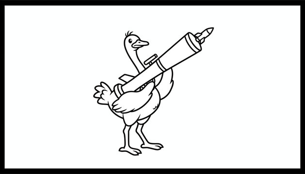 Funny Goose Holding Rocket Launcher Cartoon