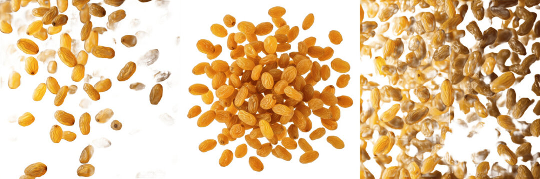 Golden Raisins Flying Vitis vinifera Sultanas Pasas Rubias Raisins Dor&eacute;s Goldene Rosinen SEO Sweet Dried Fruit Motion Explosion Background Screen Cover Healthy Snack Natural Dessert Topping Pattern