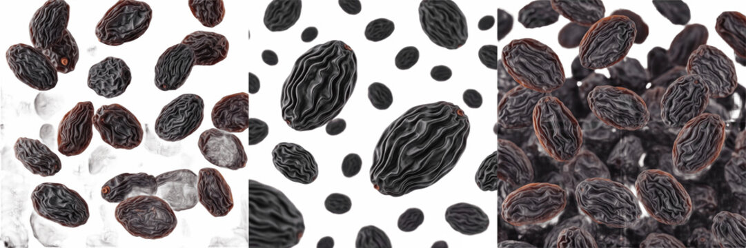 Black Raisins Flying Vitis vinifera Pasas Negras Raisins Noirs Schwarze Rosinen SEO Antioxidant Dried Fruit Motion Explosion Background Screen Cover Healthy Dark Fruit Snack Natural Sweetener Fiber